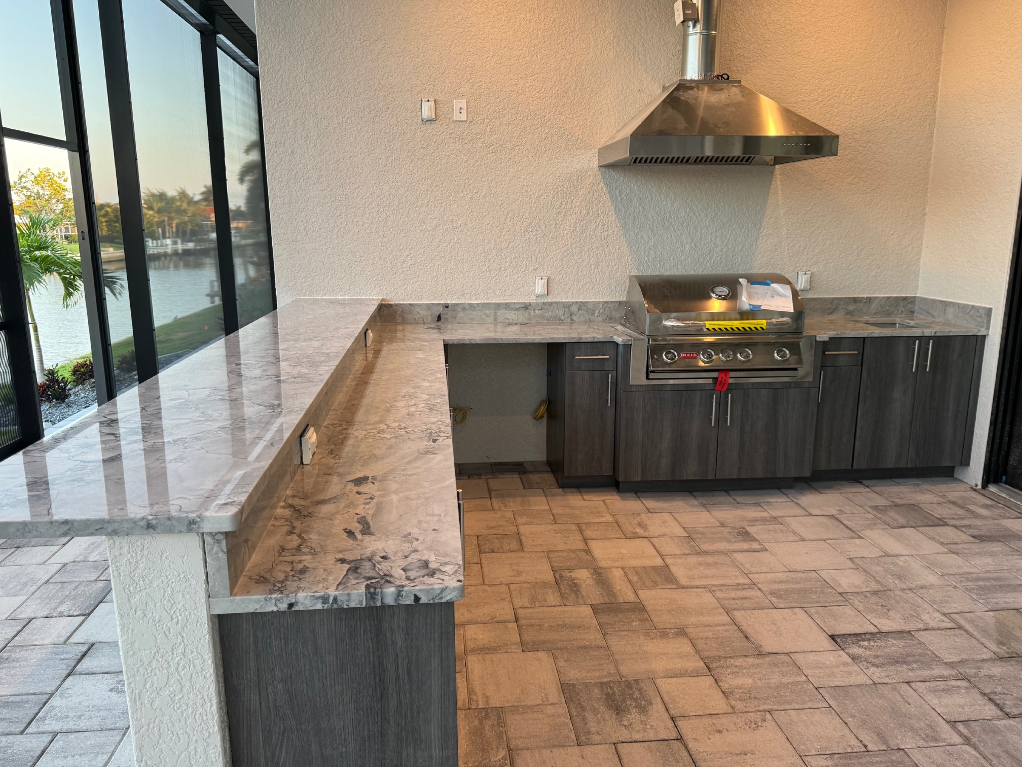 A kitchen with an oven and counter top